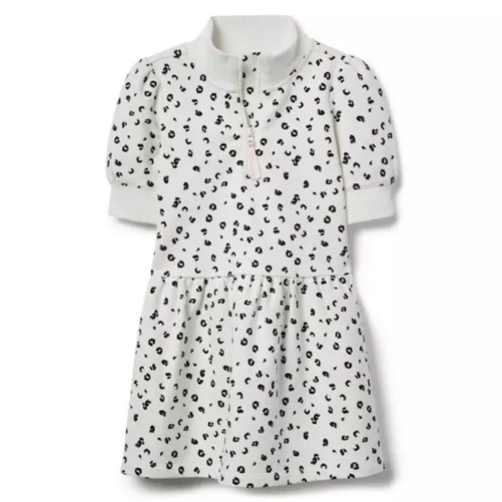 Janie and Jack White Leopard Print Half-Zip Dress Size 4 Cotton Preppy Print